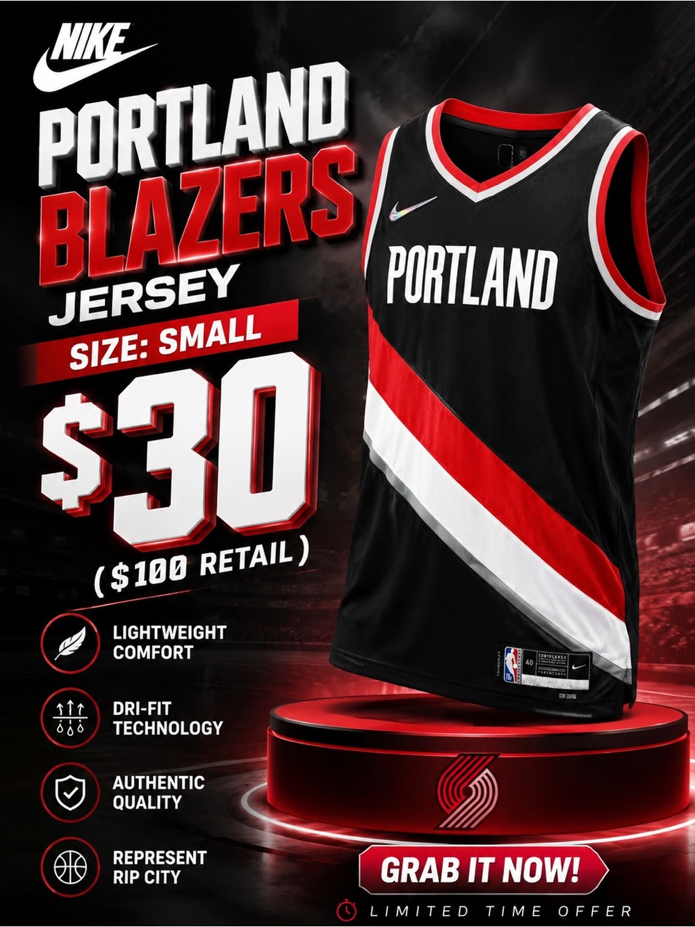 Nike Black Red White Portland Blazers Basketball Jersey